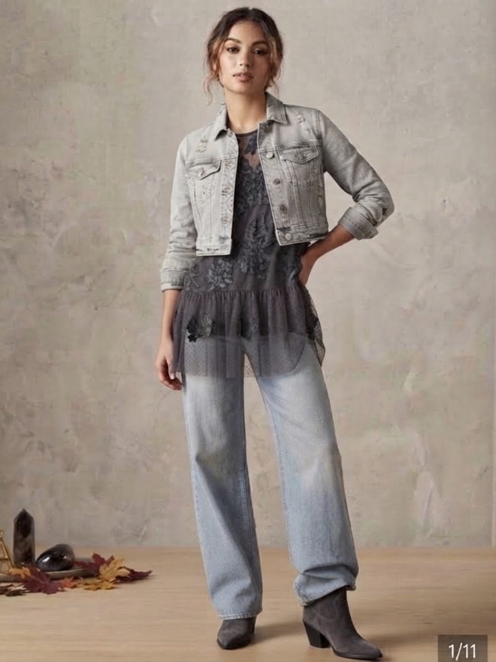 Anthropologie Charcoal Floral Lace Tiered Mesh Camisole